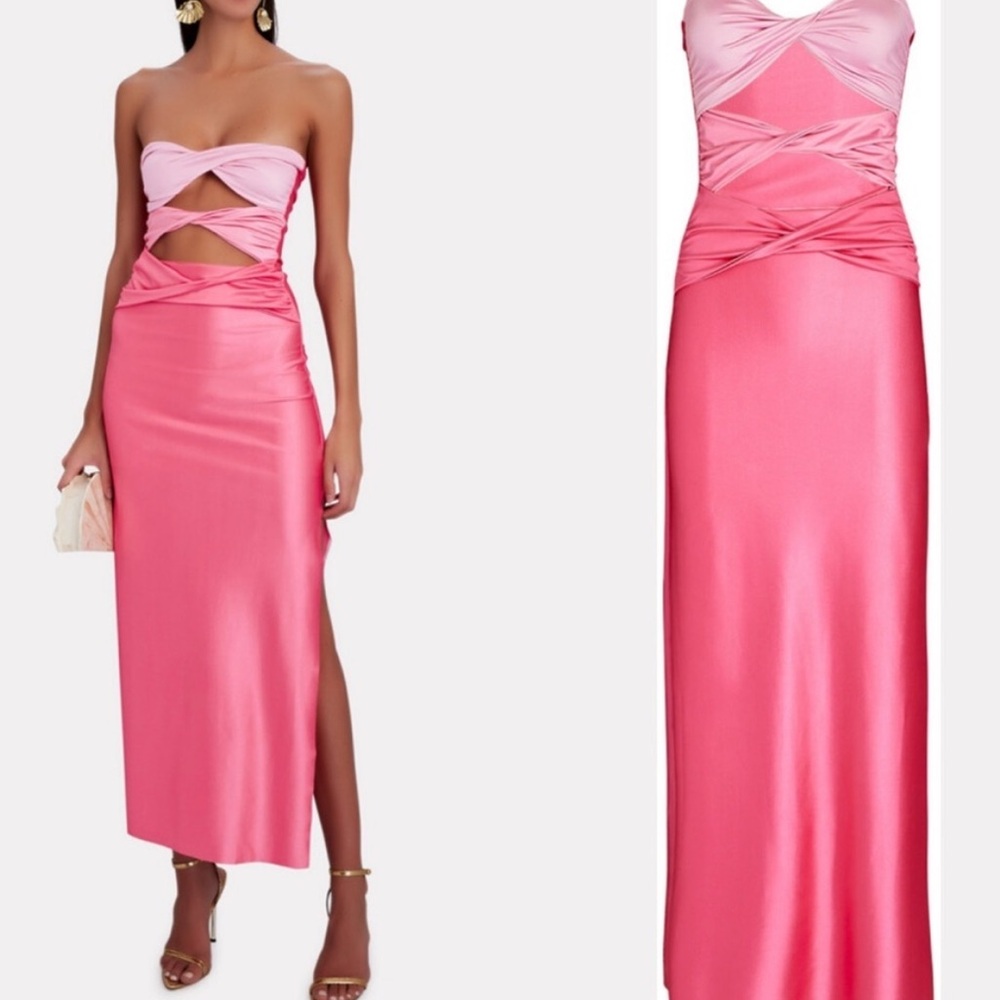 Baobab Collection Pink Strapless Cutout Satin Maxi Dress